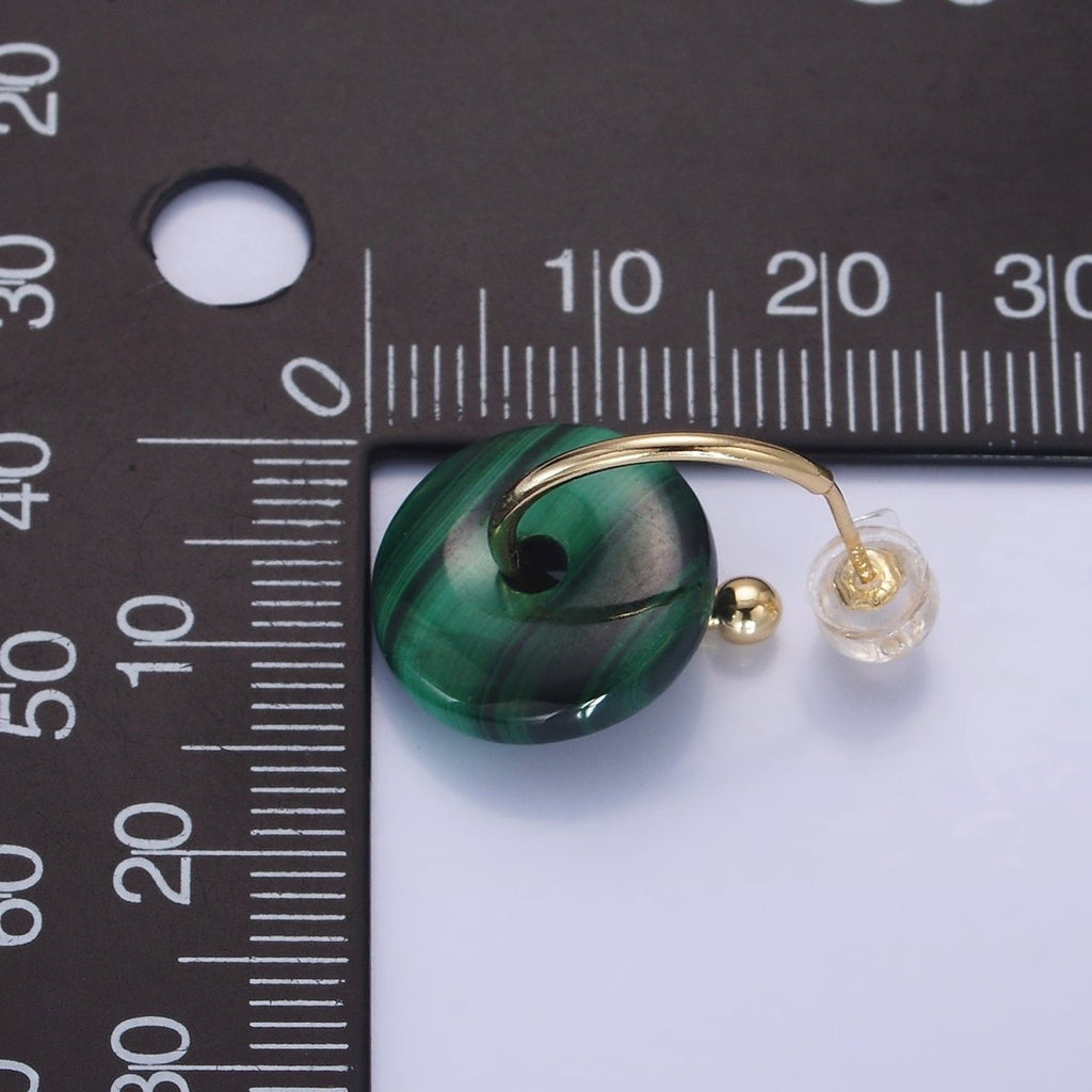 14K Gold plated Malachite Gemstone Drop C-Shaped Hoop Earrings | AE531 - DLUXCA