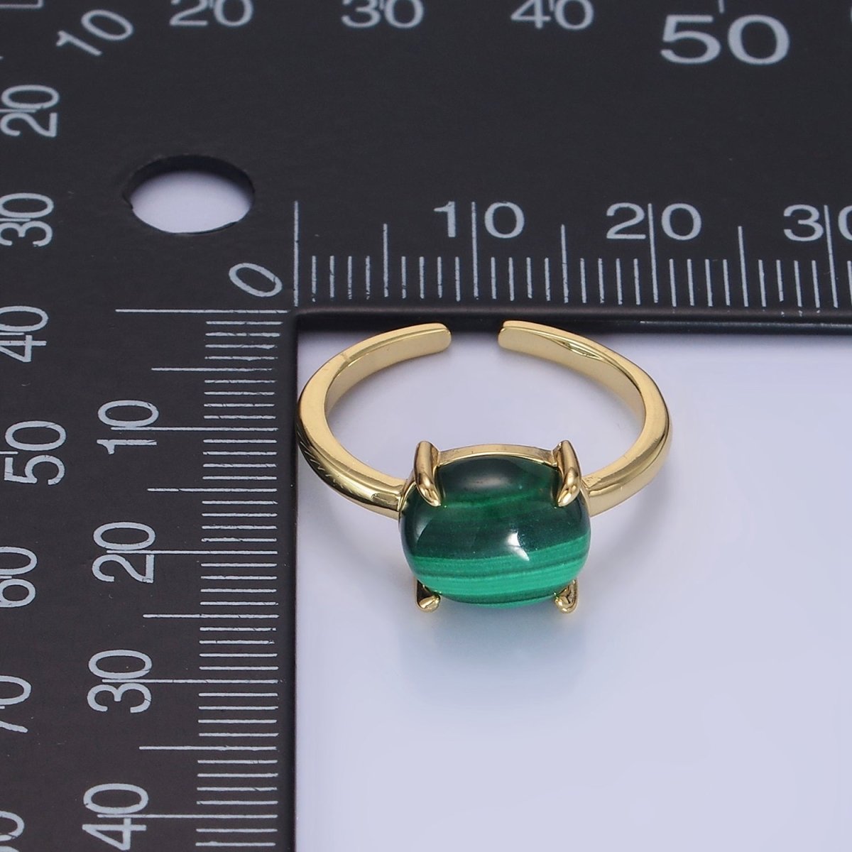14K Gold plated Malachite Gemstone Oval Solitaire Ring | O1347 - DLUXCA