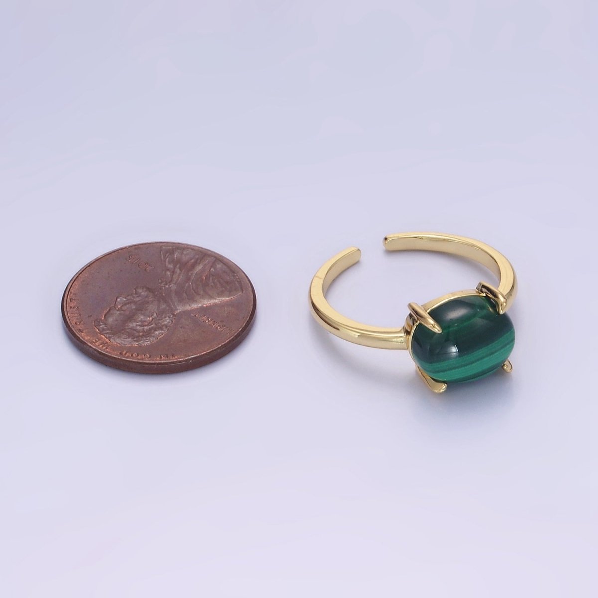 14K Gold plated Malachite Gemstone Oval Solitaire Ring | O1347 - DLUXCA