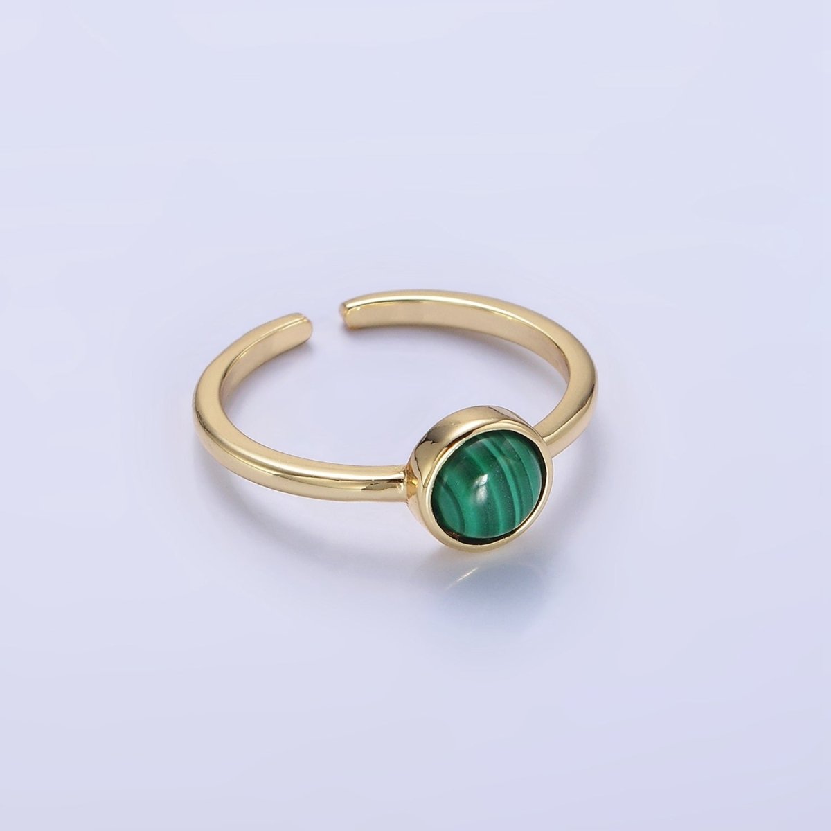 14K Gold plated Malachite Gemstone Solitaire Ring | O1357 - DLUXCA