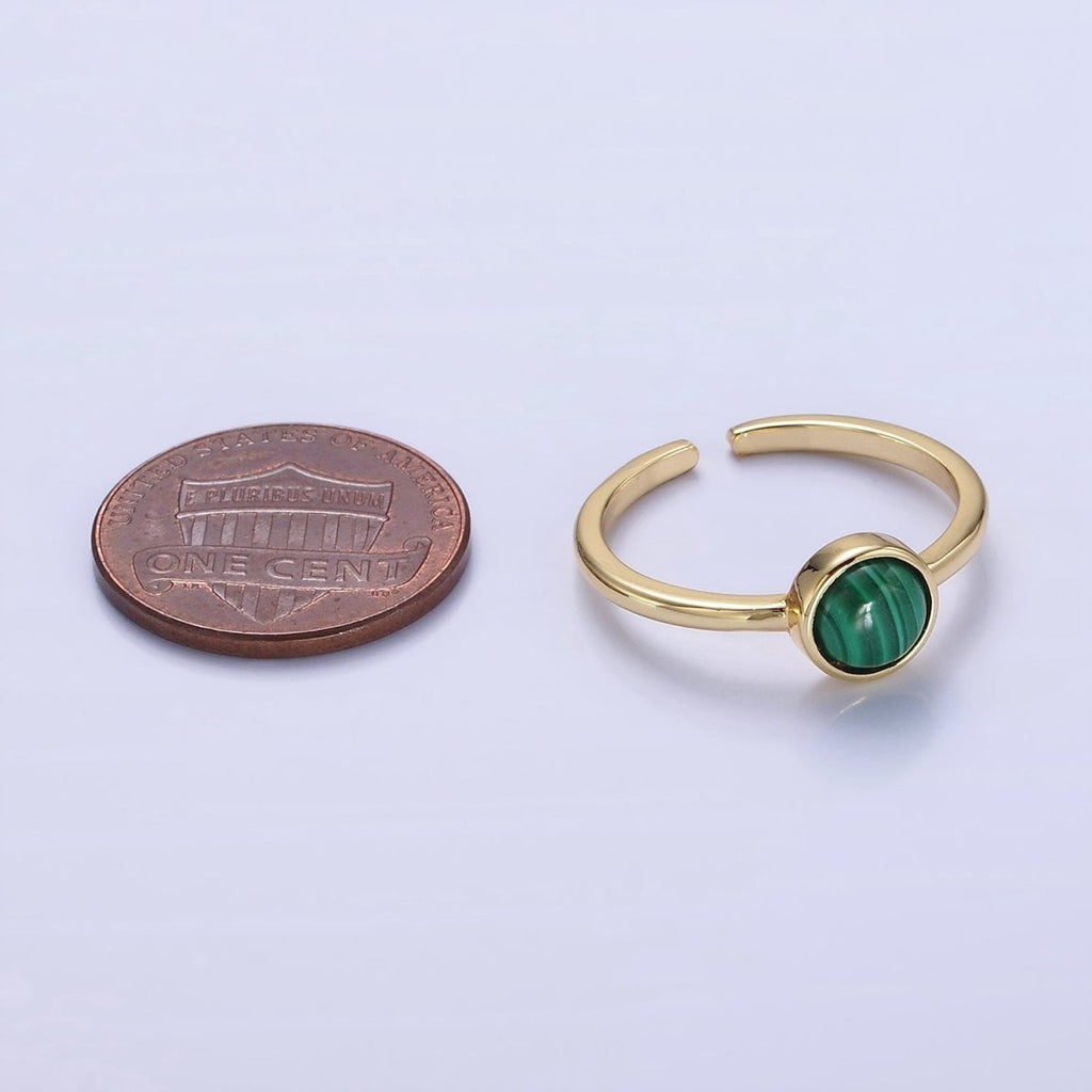 14K Gold plated Malachite Gemstone Solitaire Ring | O1357 - DLUXCA
