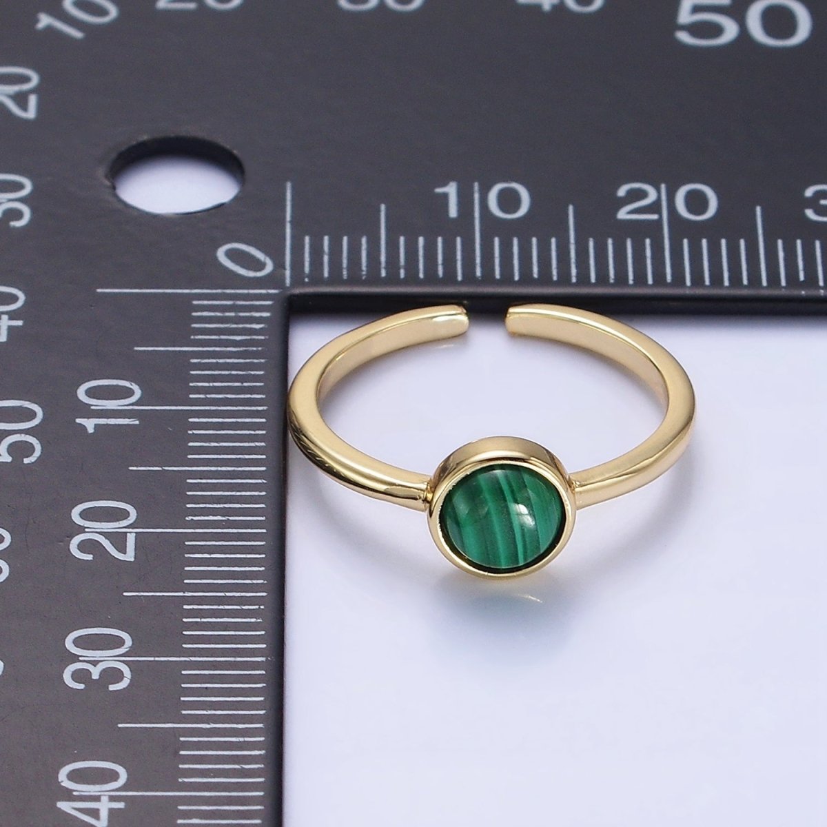 14K Gold plated Malachite Gemstone Solitaire Ring | O1357 - DLUXCA
