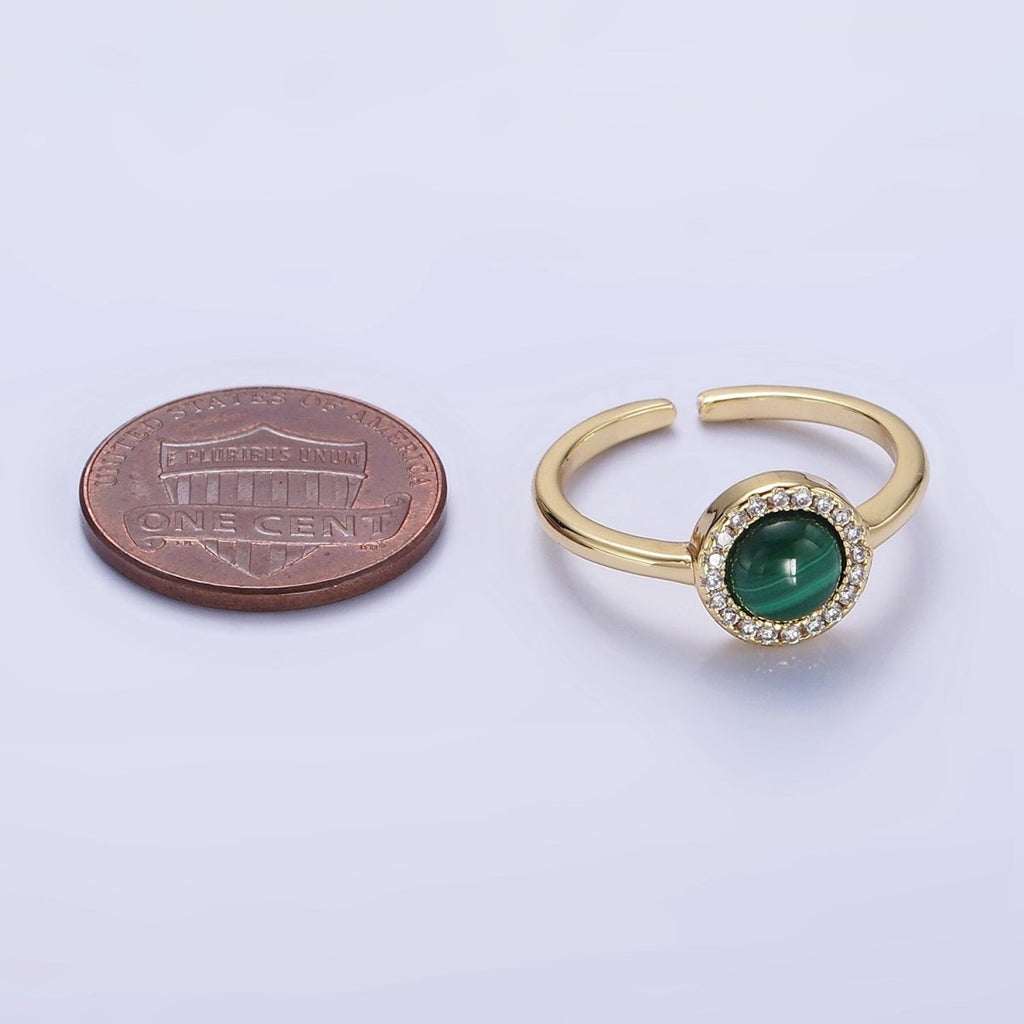 14K Gold plated Malachite Micro Paved CZ Round Ring | O1356 - DLUXCA