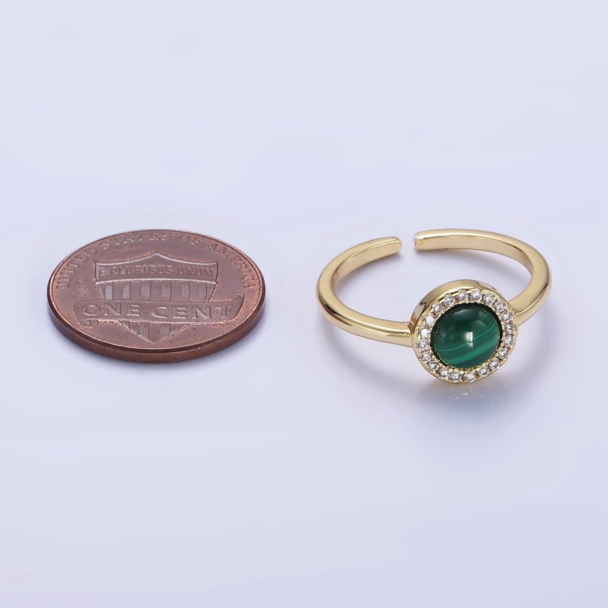 14K Gold plated Malachite Micro Paved CZ Round Ring | O1356 - DLUXCA
