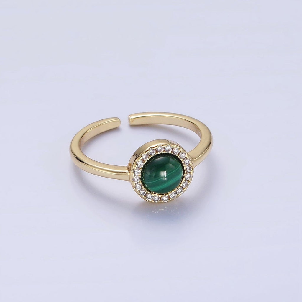 14K Gold plated Malachite Micro Paved CZ Round Ring | O1356 - DLUXCA