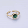 14K Gold plated Malachite Micro Paved CZ Round Ring | O1356 - DLUXCA