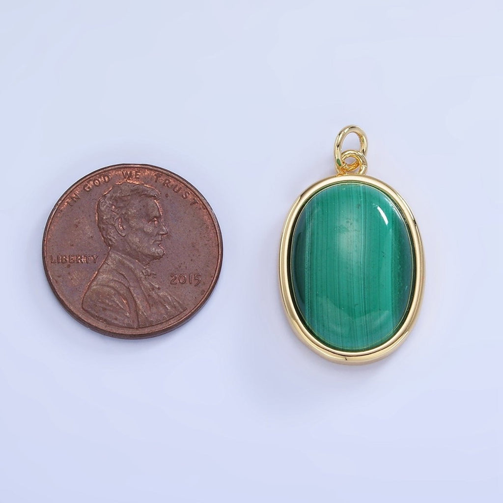 14K Gold plated Malachite Oval Bezel Charm | W666 - DLUXCA