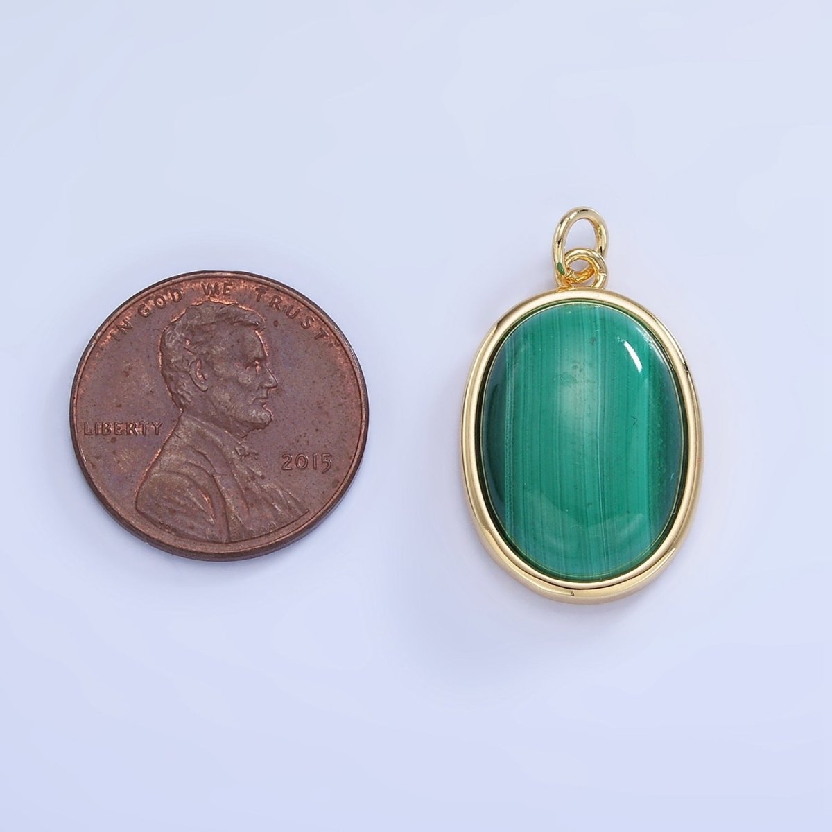 14K Gold plated Malachite Oval Bezel Charm | W666 - DLUXCA