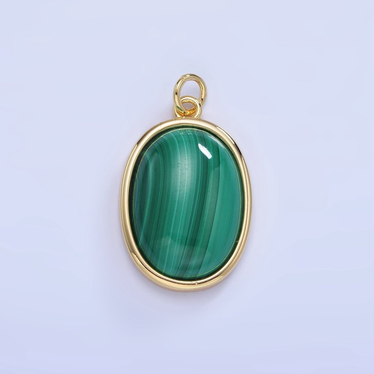 14K Gold plated Malachite Oval Bezel Charm | W666 - DLUXCA