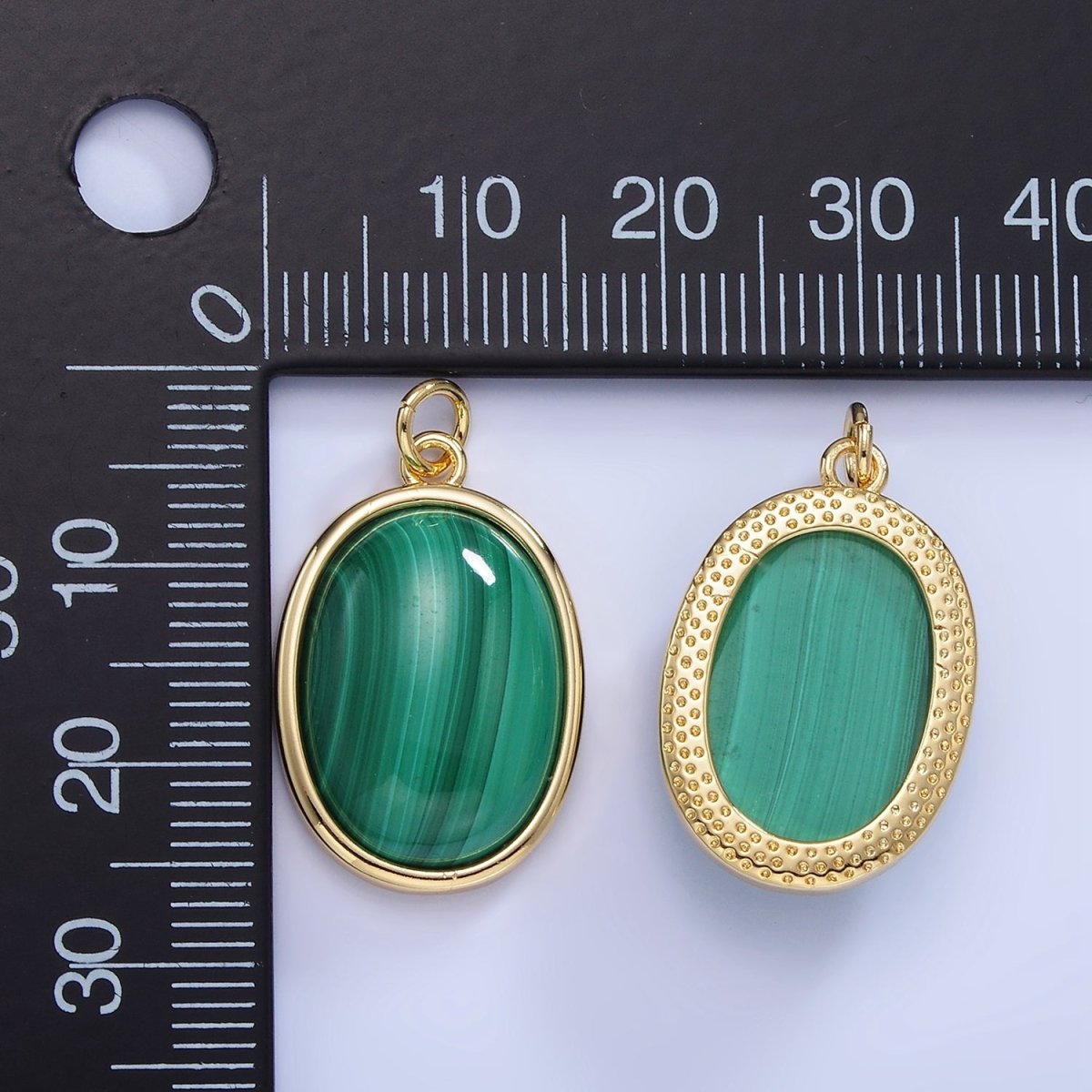 14K Gold plated Malachite Oval Bezel Charm | W666 - DLUXCA
