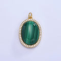 14K Gold plated Malachite Oval Micro Paved CZ Bezel Charm | W667 - DLUXCA