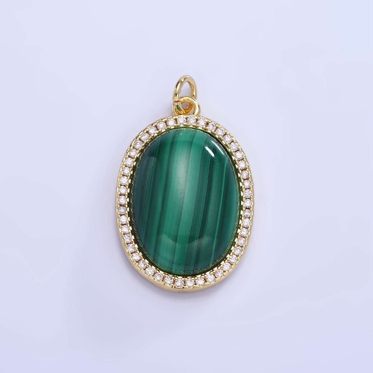14K Gold plated Malachite Oval Micro Paved CZ Bezel Charm | W667 - DLUXCA