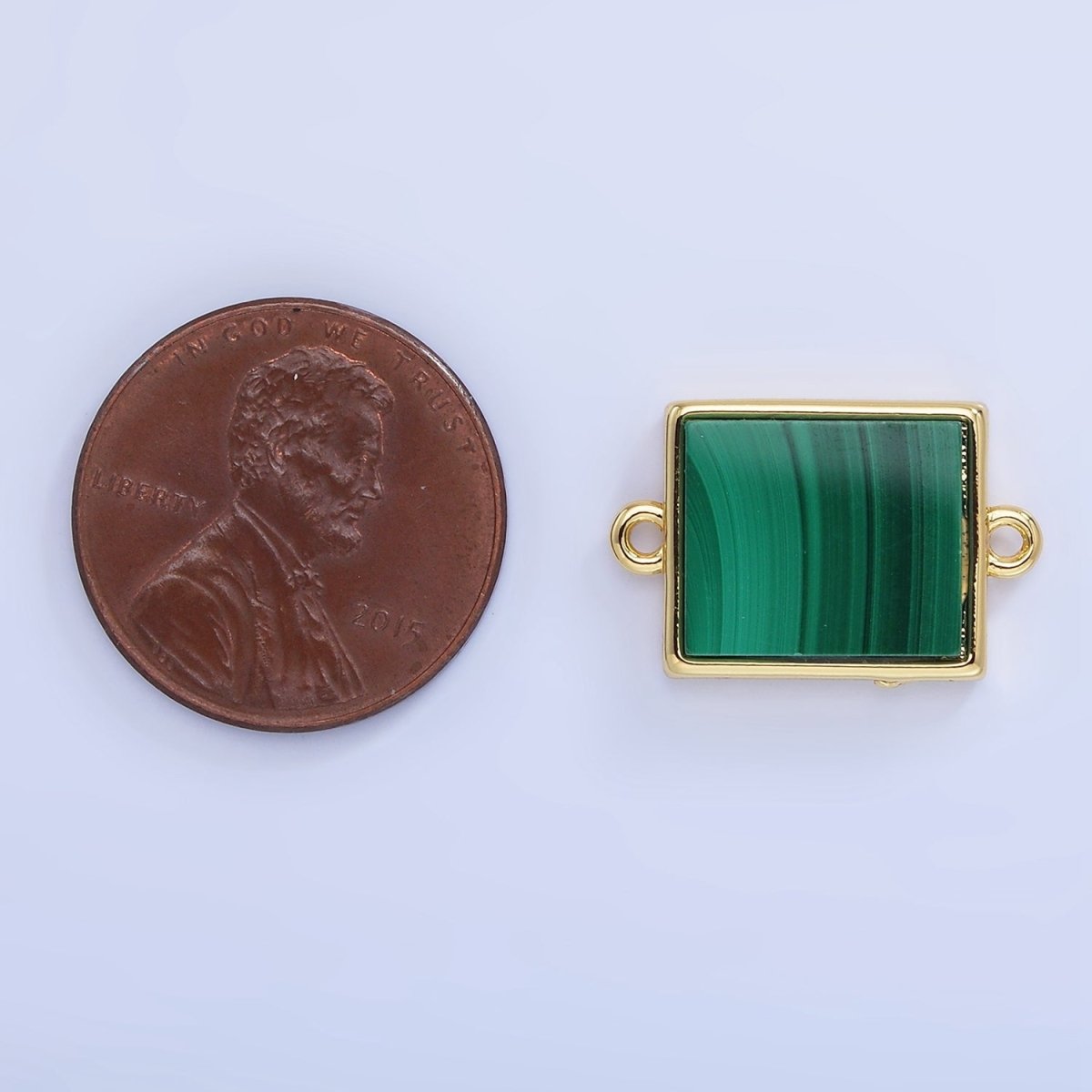 14K Gold plated Malachite Rectangle Tag Bezel Connector | G335 - DLUXCA