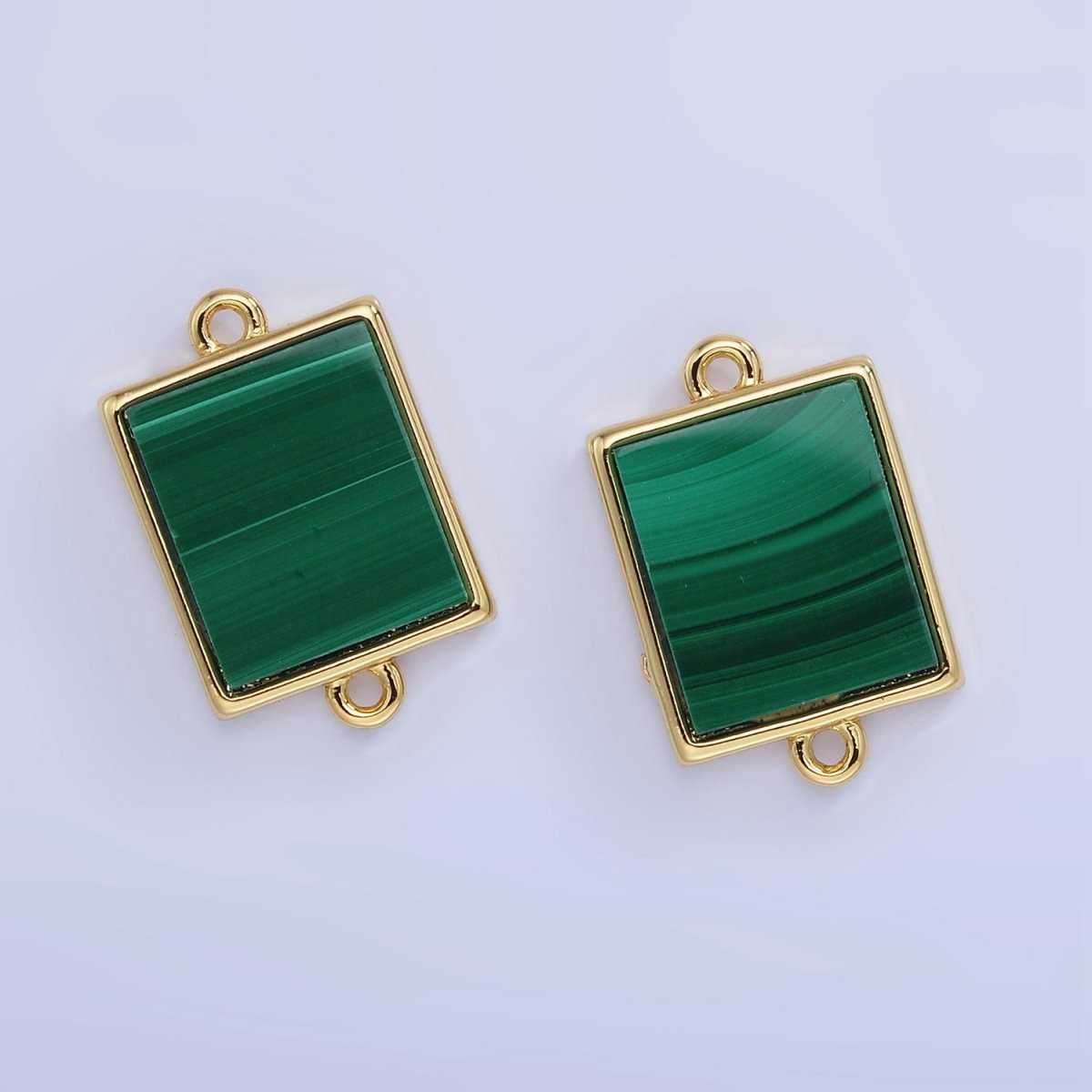 14K Gold plated Malachite Rectangle Tag Bezel Connector | G335 - DLUXCA