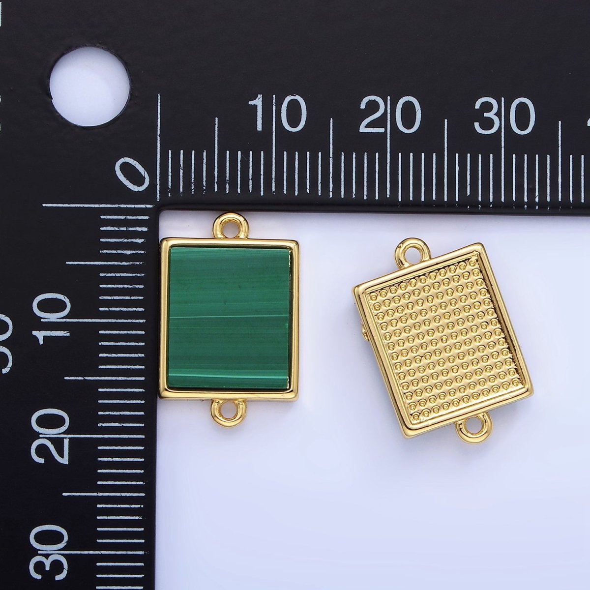 14K Gold plated Malachite Rectangle Tag Bezel Connector | G335 - DLUXCA