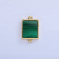 14K Gold plated Malachite Rectangle Tag Bezel Connector | G335 - DLUXCA