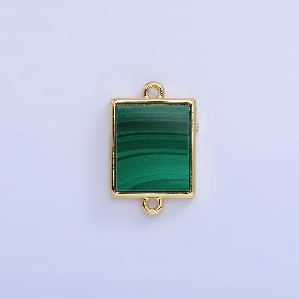 14K Gold plated Malachite Rectangle Tag Bezel Connector | G335 - DLUXCA