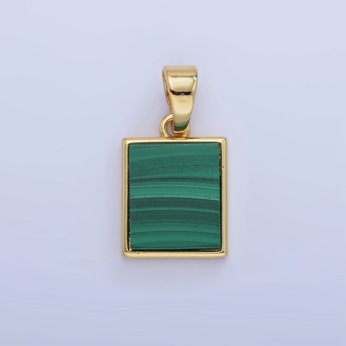 14K Gold plated Malachite Rectangle Tag Bezel Pendant | AA1255 - DLUXCA