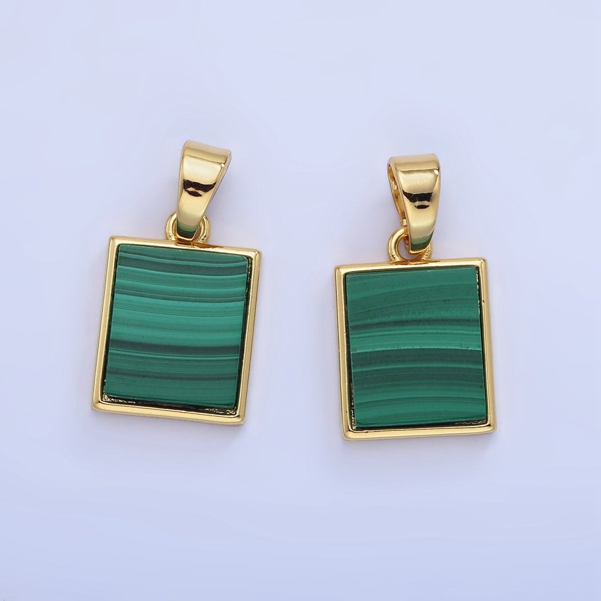 14K Gold plated Malachite Rectangle Tag Bezel Pendant | AA1255 - DLUXCA