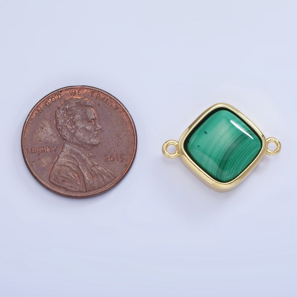 14K Gold plated Malachite Rhombus Bezel Connector | G334 - DLUXCA