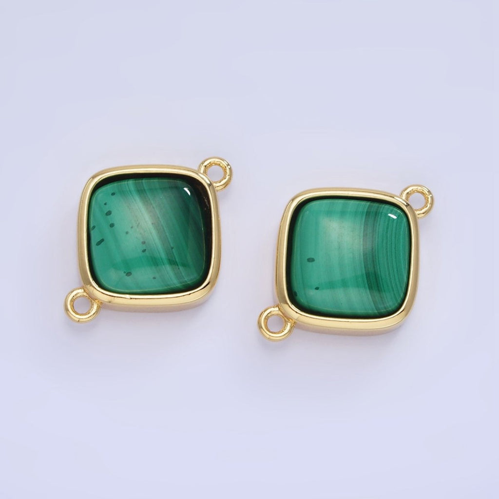 14K Gold plated Malachite Rhombus Bezel Connector | G334 - DLUXCA