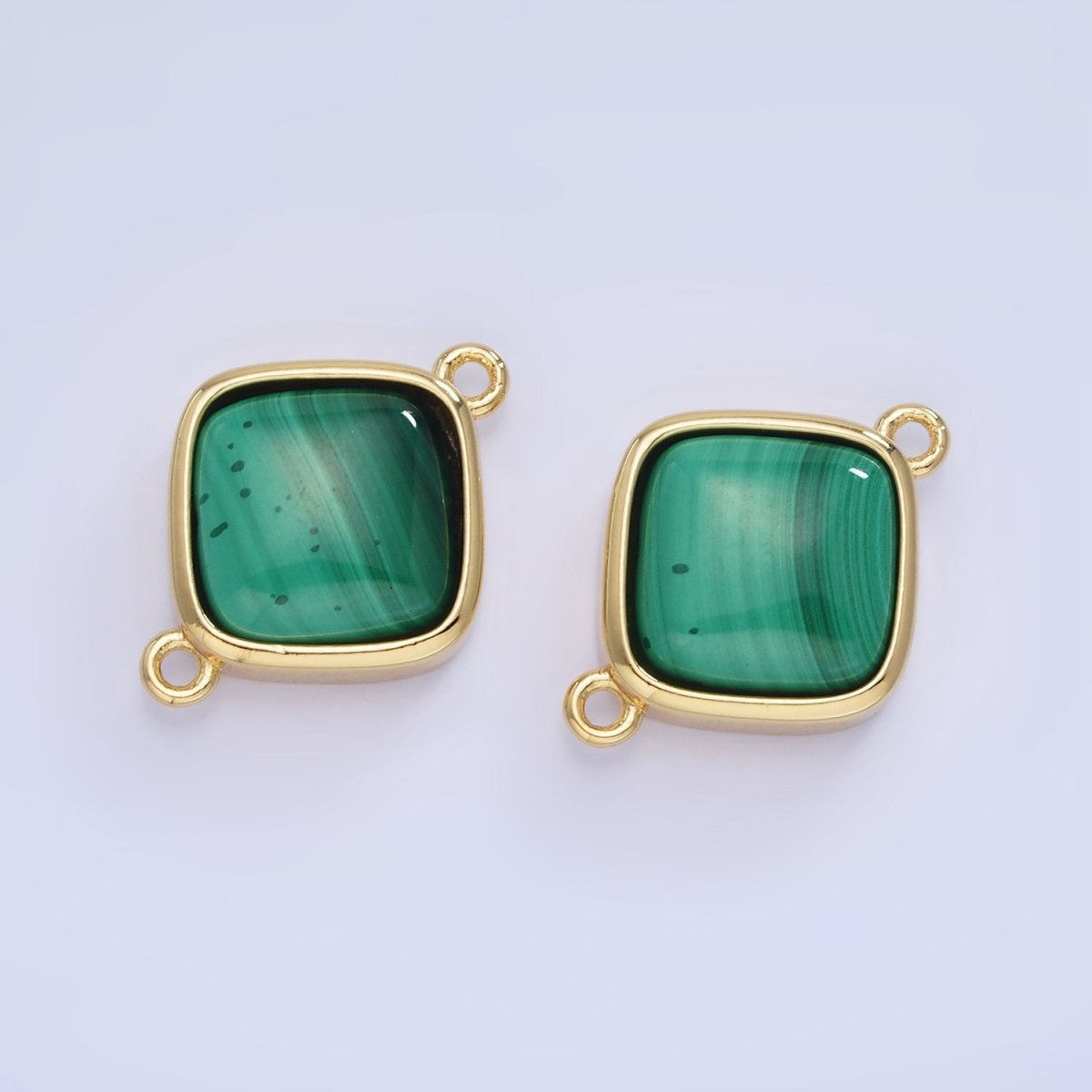 14K Gold plated Malachite Rhombus Bezel Connector | G334 - DLUXCA