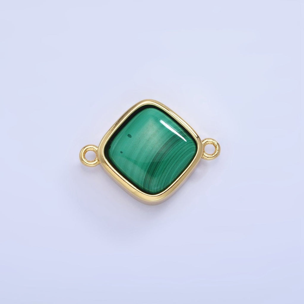 14K Gold plated Malachite Rhombus Bezel Connector | G334 - DLUXCA