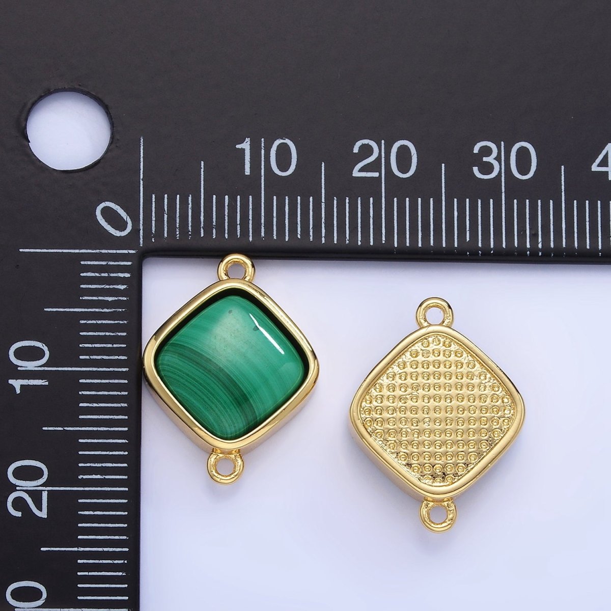 14K Gold plated Malachite Rhombus Bezel Connector | G334 - DLUXCA
