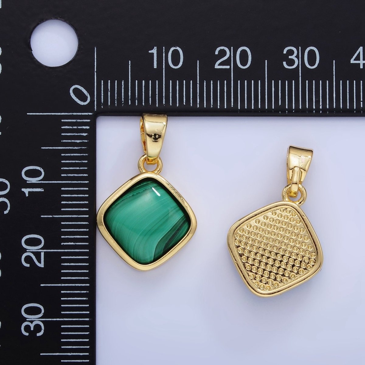 14K Gold plated Malachite Rhombus Bezel Pendant | AA1253 - DLUXCA