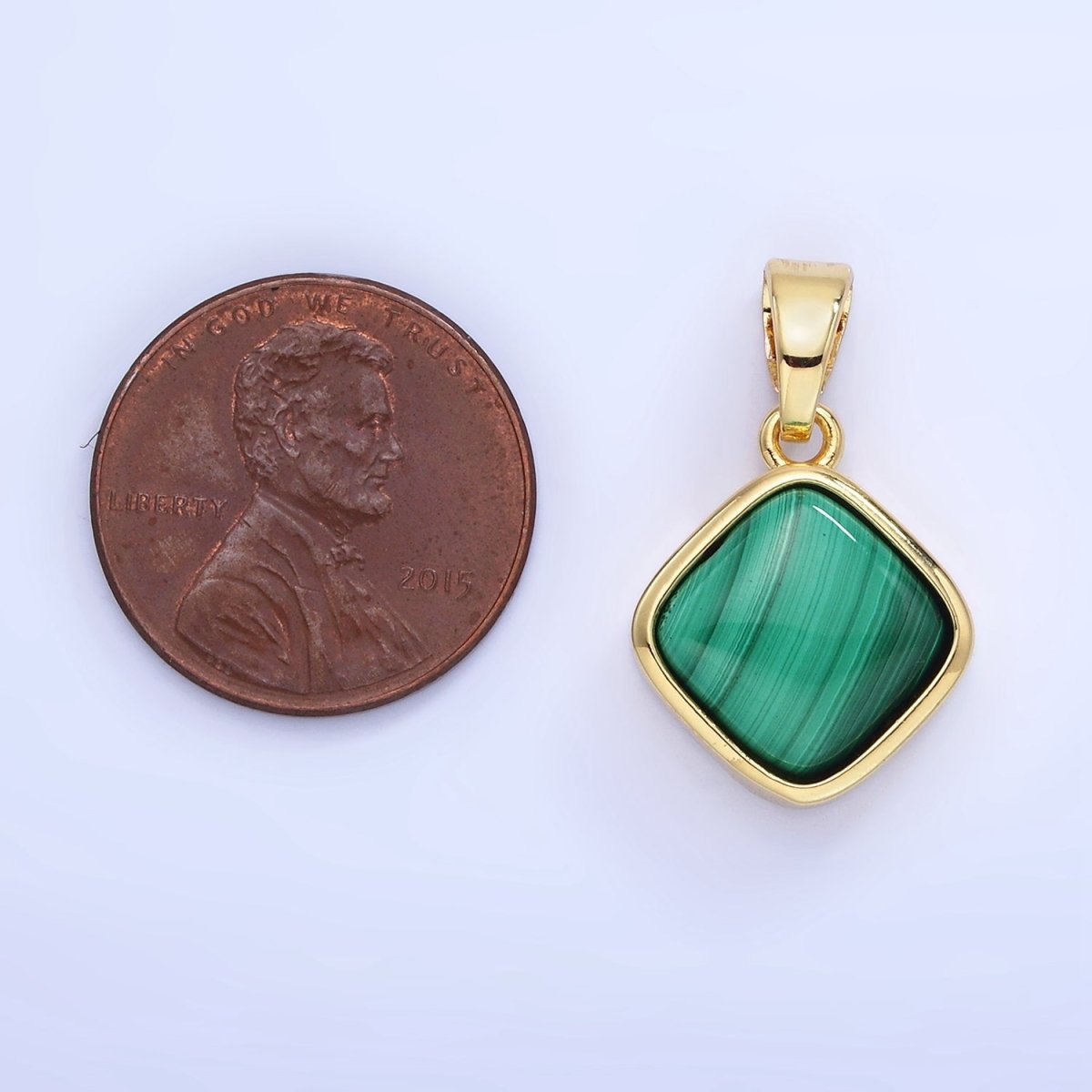 14K Gold plated Malachite Rhombus Bezel Pendant | AA1253 - DLUXCA