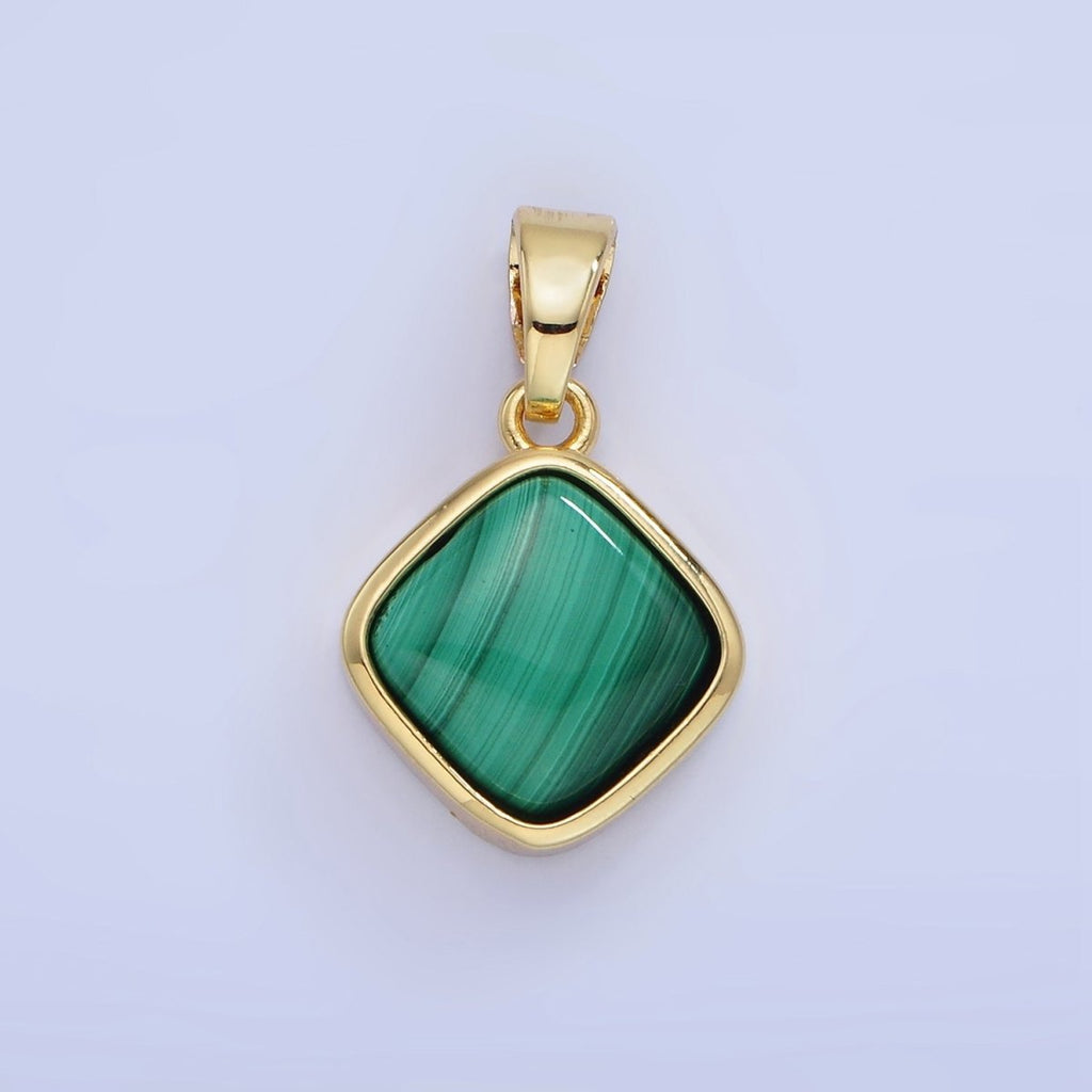 14K Gold plated Malachite Rhombus Bezel Pendant | AA1253 - DLUXCA