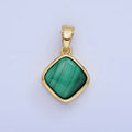 14K Gold plated Malachite Rhombus Bezel Pendant | AA1253 - DLUXCA