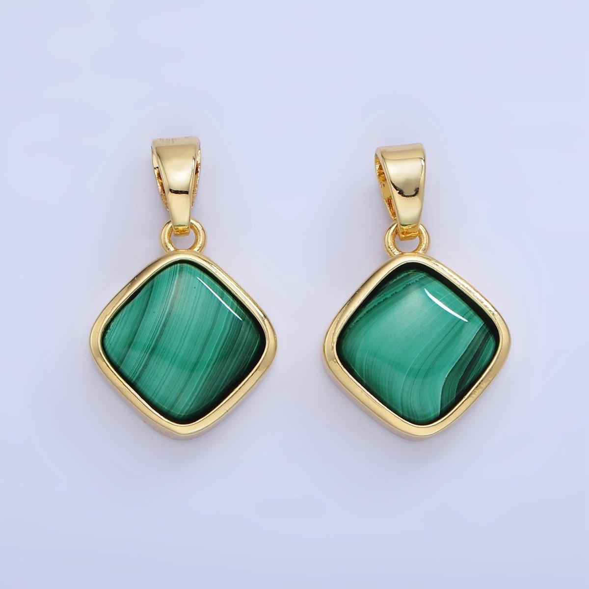 14K Gold plated Malachite Rhombus Bezel Pendant | AA1253 - DLUXCA