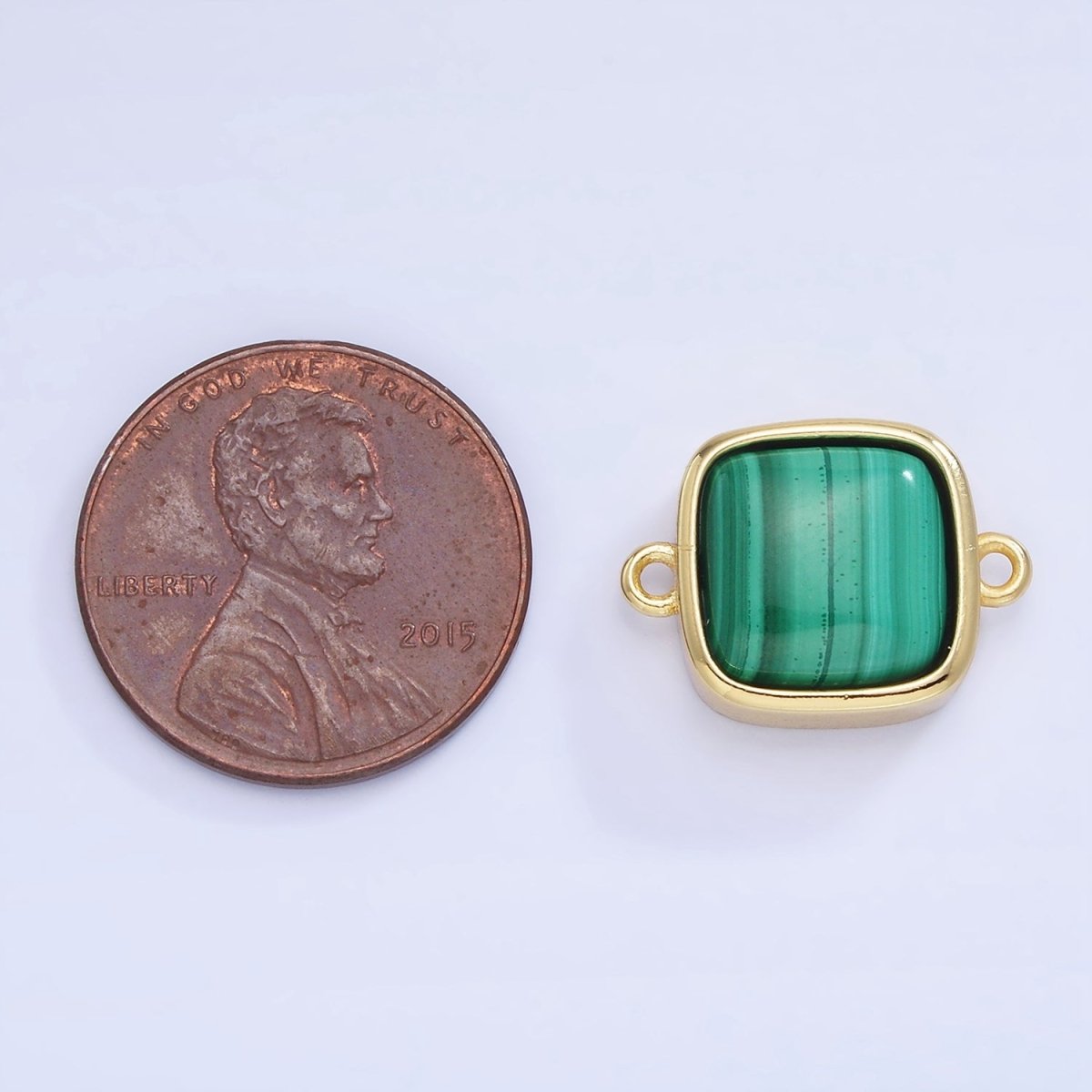 14K Gold plated Malachite Square Bezel Connector | G333 - DLUXCA