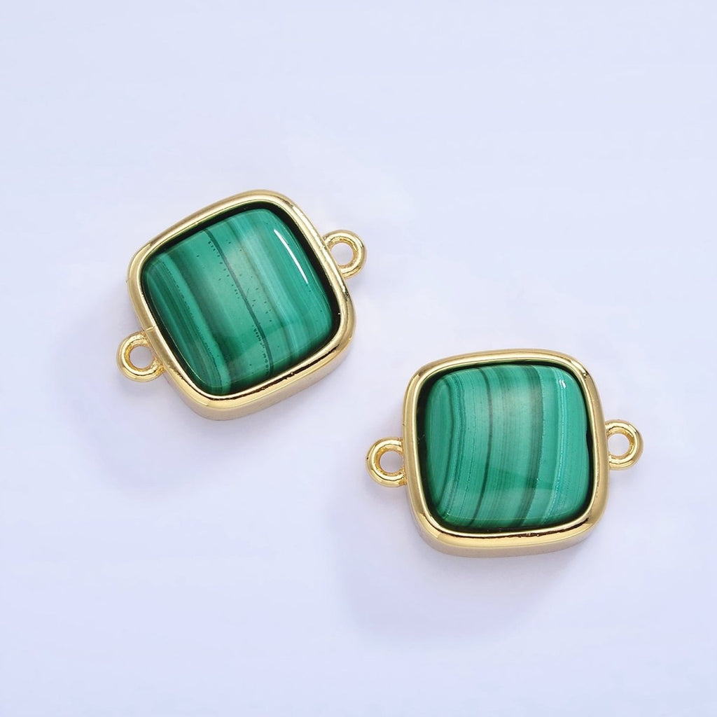 14K Gold plated Malachite Square Bezel Connector | G333 - DLUXCA