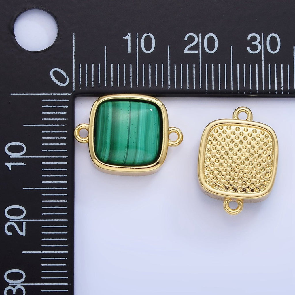 14K Gold plated Malachite Square Bezel Connector | G333 - DLUXCA
