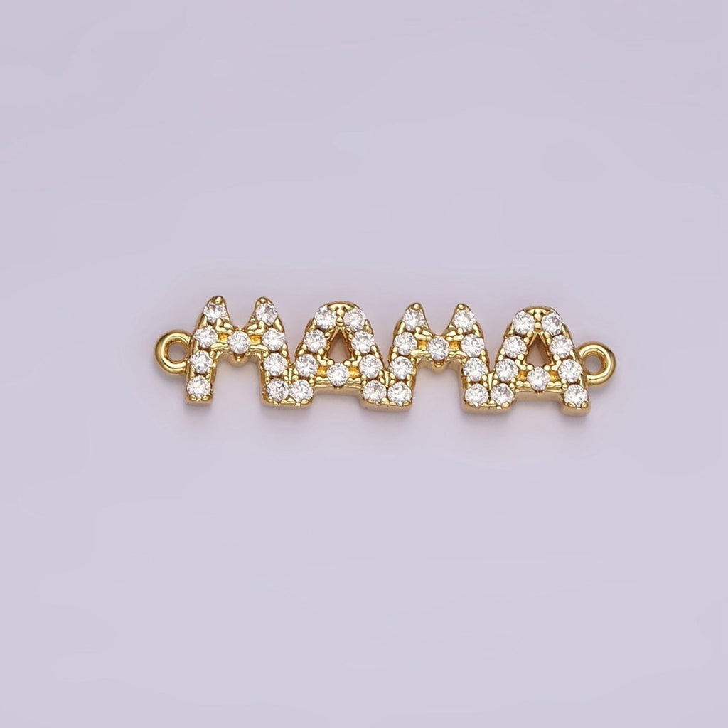 14K Gold plated "MAMA" Micro Paved CZ Script Connector in Gold & Silver | G267