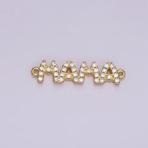 14K Gold plated "MAMA" Micro Paved CZ Script Connector in Gold & Silver | G267
