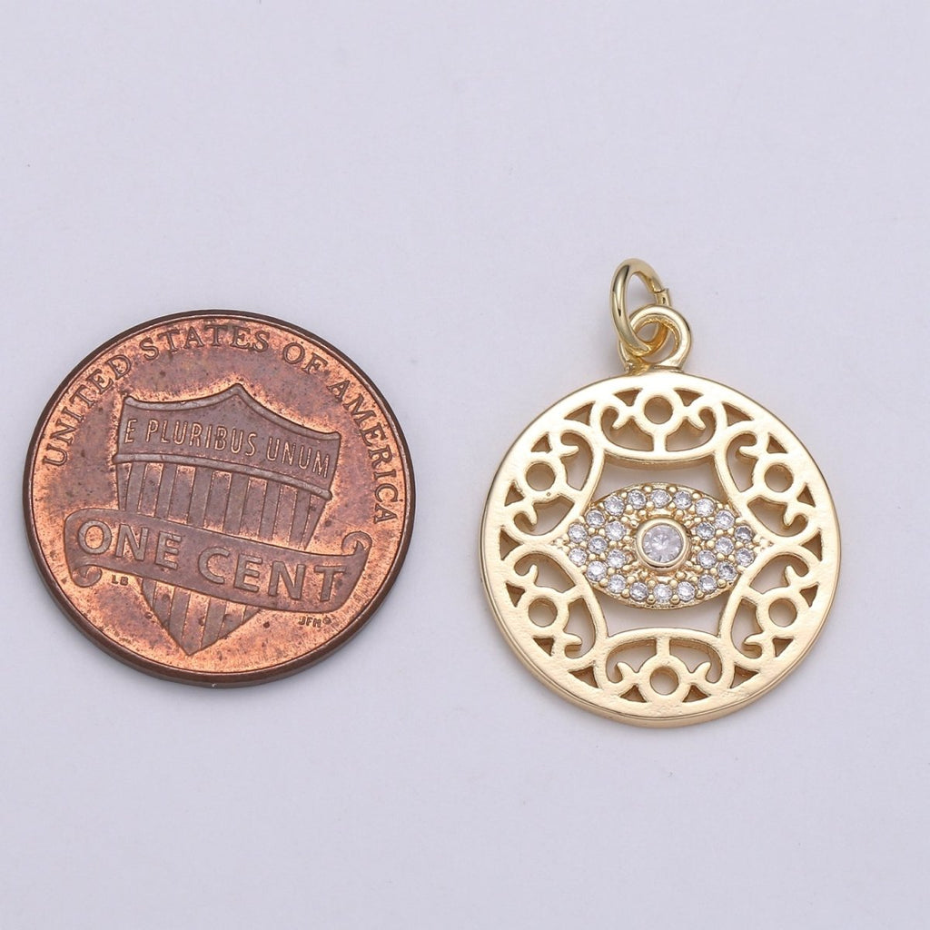 14k Gold plated Mandala Pendant, Gold Medallion, Boho Pendant, Gold Evil EyE Charms for Earring Bracelet Necklace Jewelry Making Supply,E-095 - DLUXCA