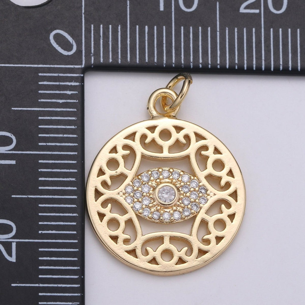 14k Gold plated Mandala Pendant, Gold Medallion, Boho Pendant, Gold Evil EyE Charms for Earring Bracelet Necklace Jewelry Making Supply,E-095 - DLUXCA