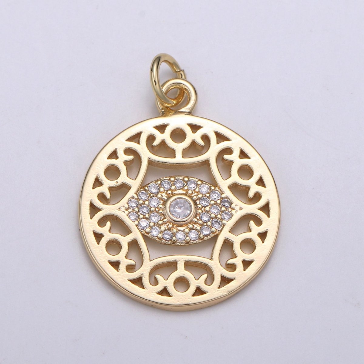 14k Gold plated Mandala Pendant, Gold Medallion, Boho Pendant, Gold Evil EyE Charms for Earring Bracelet Necklace Jewelry Making Supply,E-095 - DLUXCA