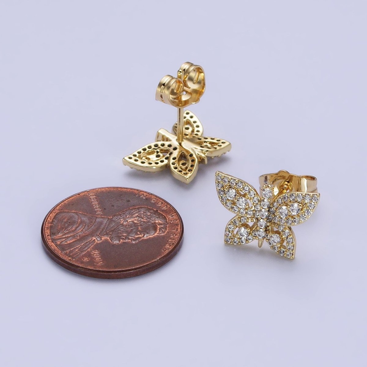 14K Gold plated Mariposa Butterfly Clear Micro Paved Stud Earrings | AB313 - DLUXCA