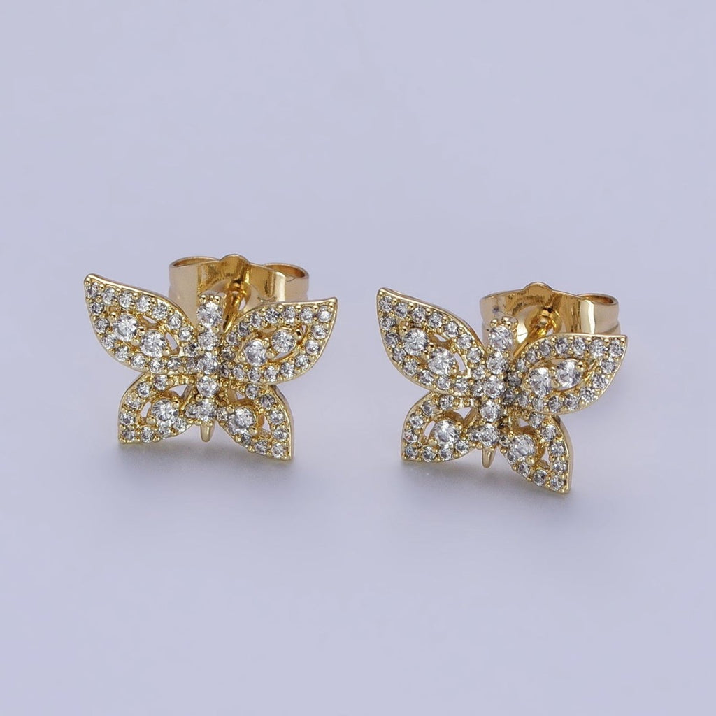 14K Gold plated Mariposa Butterfly Clear Micro Paved Stud Earrings | AB313 - DLUXCA