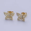 14K Gold plated Mariposa Butterfly Clear Micro Paved Stud Earrings | AB313 - DLUXCA