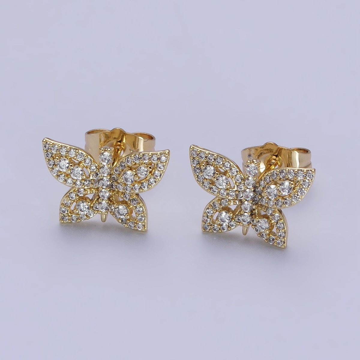 14K Gold plated Mariposa Butterfly Clear Micro Paved Stud Earrings | AB313 - DLUXCA