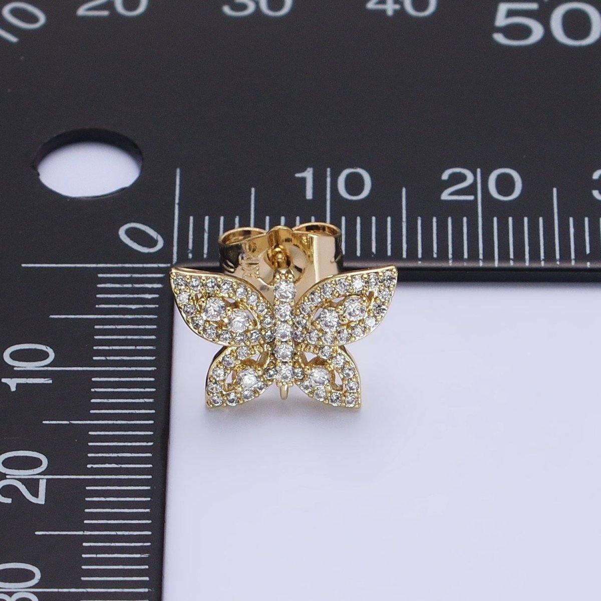 14K Gold plated Mariposa Butterfly Clear Micro Paved Stud Earrings | AB313 - DLUXCA