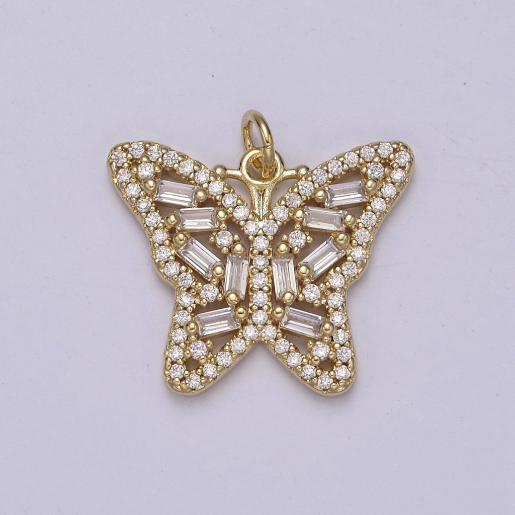 14K Gold plated Mariposa Pendant Cubic Gold Butterfly Charm C-187 - DLUXCA
