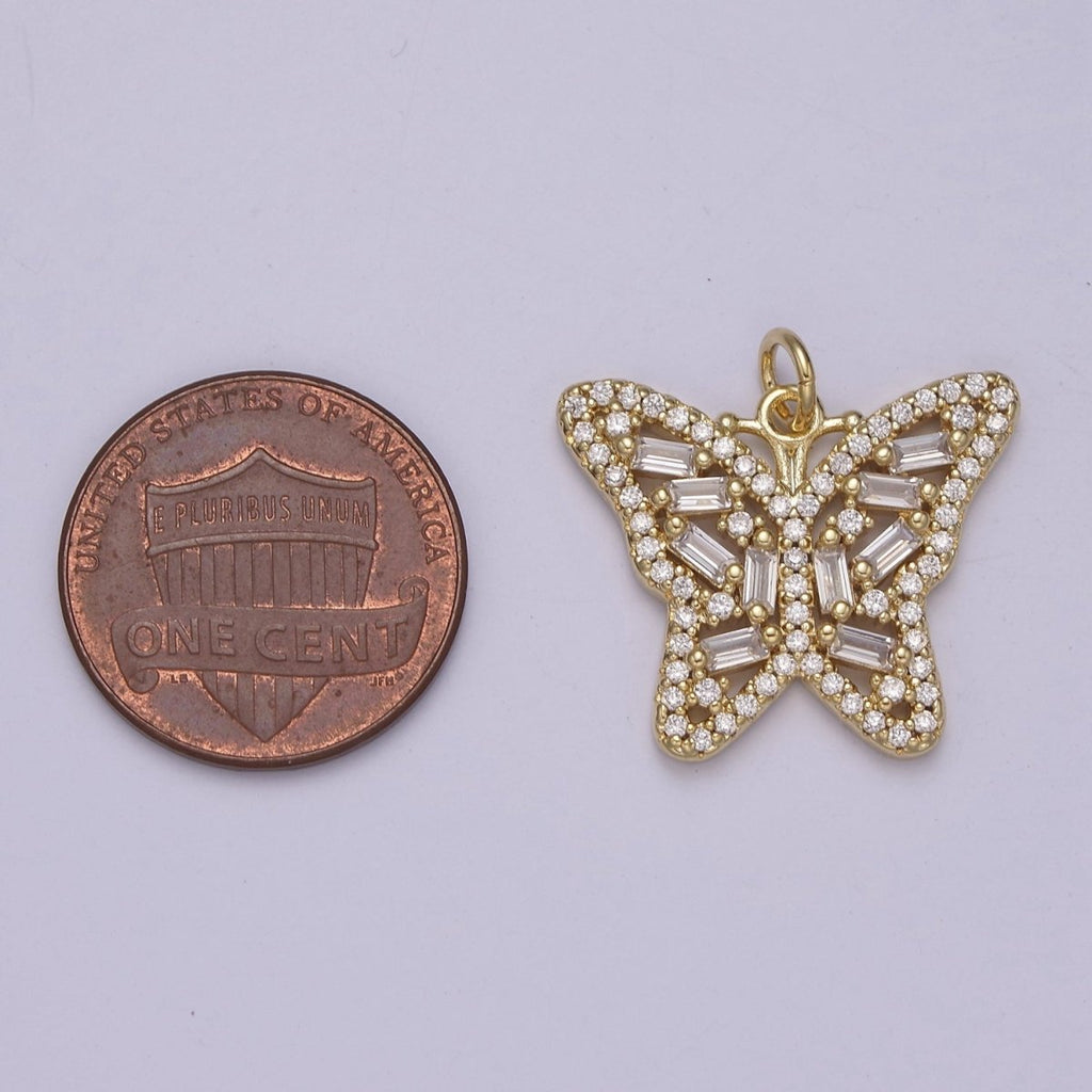 14K Gold plated Mariposa Pendant Cubic Gold Butterfly Charm C-187 - DLUXCA