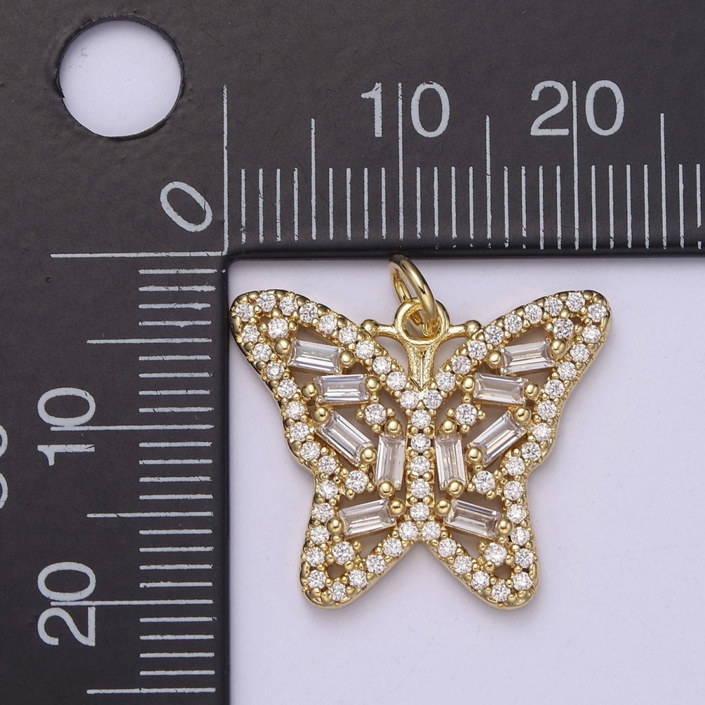 14K Gold plated Mariposa Pendant Cubic Gold Butterfly Charm C-187 - DLUXCA