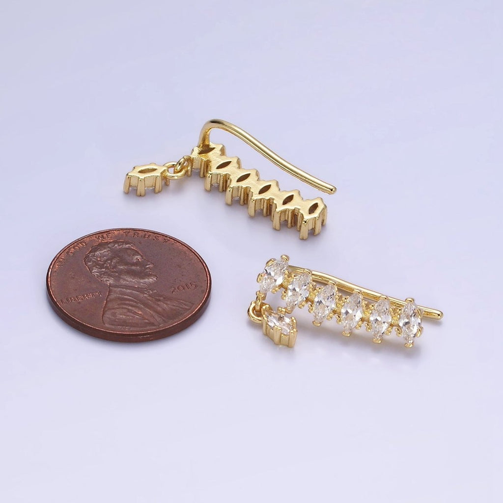 14K Gold plated Marquise CZ Drop Ear Climber Cuff Earrings | AE482 - DLUXCA